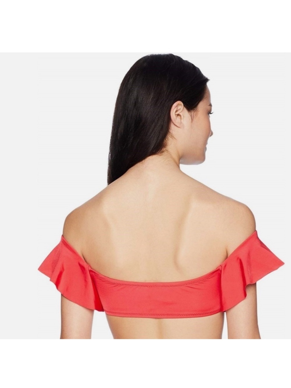Trina Turk Red Ruffle Sleeve Bandeau Bikini Top Off Shoulder Swim Size 6 NWT - Picture 6 of 6
